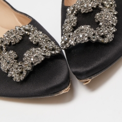 Pre Owned Manolo Blahnik Black Satin Hangisi Ballet Flats Size 42