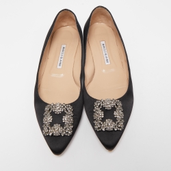 Pre Owned Manolo Blahnik Black Satin Hangisi Ballet Flats Size 42