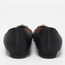 Pre Owned Manolo Blahnik Black Satin Hangisi Ballet Flats Size 42