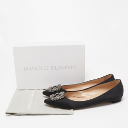Pre Owned Manolo Blahnik Black Satin Hangisi Ballet Flats Size 42