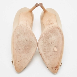 Pre Owned Manolo Blahnik Beige Satin Hangisi Pumps Size 37.5