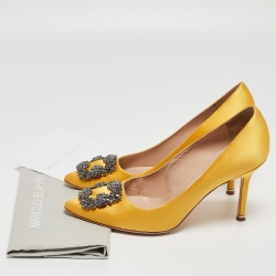Manolo Blahnik Yellow Satin Hangisi Pumps Size 38
