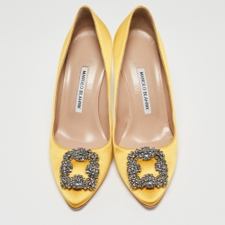 Manolo Blahnik Yellow Satin Hangisi Pumps Size 38