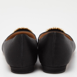 Pre Owned Manolo Blahnik Black Satin Hangisi Ballet Flats Size 37.5