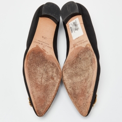 Pre Owned Manolo Blahnik Black Satin Hangisi Ballet Flats Size 37.5