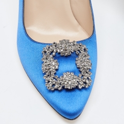 Pre Owned Manolo Blahnik Blue Satin Hangisi Pumps Size 41