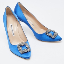 Pre Owned Manolo Blahnik Blue Satin Hangisi Pumps Size 41