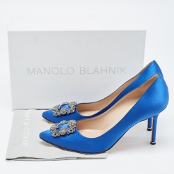 Pre Owned Manolo Blahnik Blue Satin Hangisi Pumps Size 41