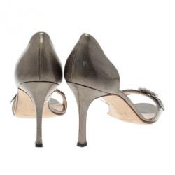 Manolo Blahnik Grey Metallic Leather Crystal Buckle Dorsay Pumps Size ...