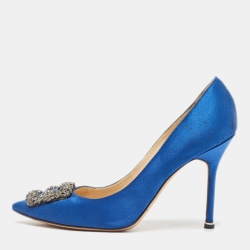 مملوكة مسبقًا Manolo Blahnik Blue Satin Hangisi Pumps Size 39
