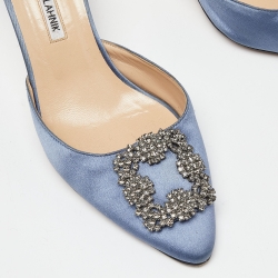 Pre Owned Manolo Blahnik Blue Satin Hangisimu Mules Size 40