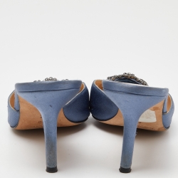 Pre Owned Manolo Blahnik Blue Satin Hangisimu Mules Size 40