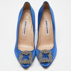 Pre Owned حذاء كعب عالي مانولو بلانيك هانغيسي ساتان مزخرف كريستال مقاس 38