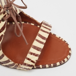 Manolo Blahnik Cream/Brown Printed Python Lace Up Sandals Size 40