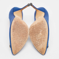 Pre Owned Manolo Blahnik Blue Satin Hangisi Pumps Size 38.5