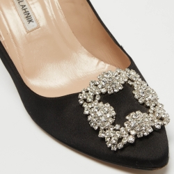 Pre Owned Manolo Blahnik Black Satin Hangisi Pumps Size 38.5