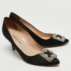 Pre Owned Manolo Blahnik Black Satin Hangisi Pumps Size 38.5