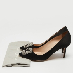 Pre Owned Manolo Blahnik Black Satin Hangisi Pumps Size 38.5