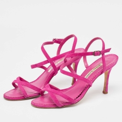 Manolo Blahnik Purple Suede Bayan Ankle Wrap Sandals Size 37