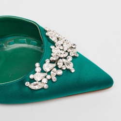 Pre Owned Manolo Blahnik Green Satin Crystal Embellished Lurum Mules Size 39