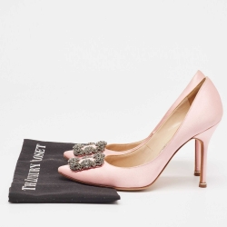 Pre Owned Manolo Blahnik Pink Satin Hangisi Pumps Size 38.5