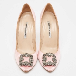 Pre Owned Manolo Blahnik Pink Satin Hangisi Pumps Size 38.5