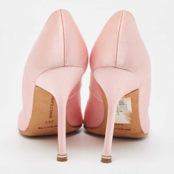 Pre Owned Manolo Blahnik Pink Satin Hangisi Pumps Size 38.5