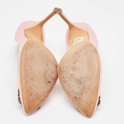 Pre Owned Manolo Blahnik Pink Satin Hangisi Pumps Size 38.5