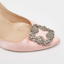 Pre Owned Manolo Blahnik Pink Satin Hangisi Pumps Size 38.5