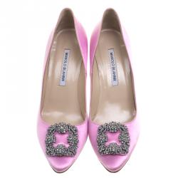 Pre Owned حذاء كعب عالي مانولو بلانيك هانغيسي ساتان وردي مزخرف بالكريستالات مقاس 39