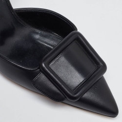 Pre Owned Manolo Blahnik Black Leather Maysli Slingback Pumps Size 38.5