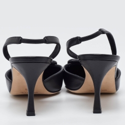 Pre Owned Manolo Blahnik Black Leather Maysli Slingback Pumps Size 38.5