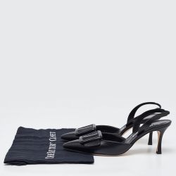 Pre Owned Manolo Blahnik Black Leather Maysli Slingback Pumps Size 38.5