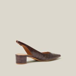 Pre Owned Mansur Gavriel Brown Croc-Effect Slingback Leather Pumps IT 40