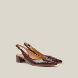 Pre Owned Mansur Gavriel Brown Croc-Effect Slingback Leather Pumps IT 40