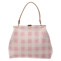 Mansur Gavriel Pink/White Checkered Canvas Elegant Frame Bag