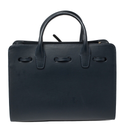Pre Owned Mansur Gavriel Navy Blue Leather Sun Tote