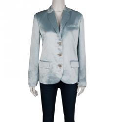 Pre Owned Marc by Marc Jacobs Stormy Sky Blue Cosmo Satin Blazer M