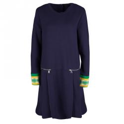 Pre Owned Marc By Marc Jacobs Indigo Drop Waist Zip Detail Sweatshirt Dress L