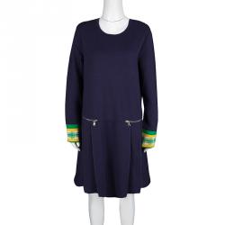 Pre Owned Marc By Marc Jacobs Indigo Drop Waist Zip Detail Sweatshirt Dress L