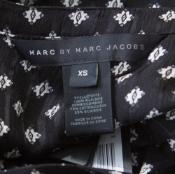 Pre Owned Marc By Marc Jacobs Monochrome Printed Silk Long Sleeve Blouse XS