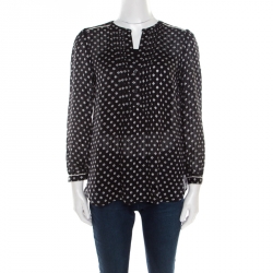 Pre Owned Marc By Marc Jacobs Monochrome Printed Silk Long Sleeve Blouse XS