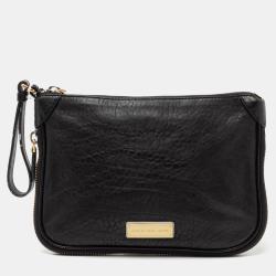 Pre Owned Marc by Marc Jacobs Black Leather Expandable Zip Wristlet Clutch