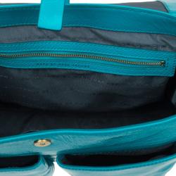 مملوكة مسبقًا حقيبة مارك باي مارك جاكوبس ويردي جلد تركواز لامع كبيرة بيدان علويتان