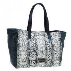 Pre Owned Marc by Marc Jacobs Black/White Leather Here's The T Snake Print Tote