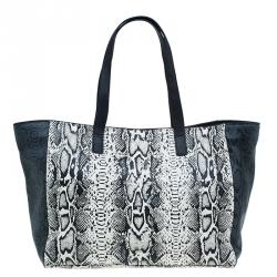 Pre Owned Marc by Marc Jacobs Black/White Leather Here's The T Snake Print Tote