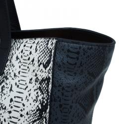 Pre Owned Marc by Marc Jacobs Black/White Leather Here's The T Snake Print Tote