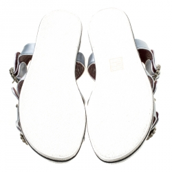 Pre Owned Marc By Marc Jacobs Grey Satin Crystal Embellished Buckle Flat Strappy Sandals Size 38.5