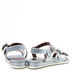Pre Owned Marc By Marc Jacobs Grey Satin Crystal Embellished Buckle Flat Strappy Sandals Size 38.5