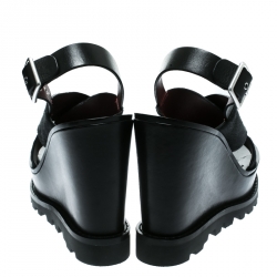 Pre Owned Marc by Marc Jacobs Black Pony Hair and Leather Irving Platform Wedge Sandals Size 38.5